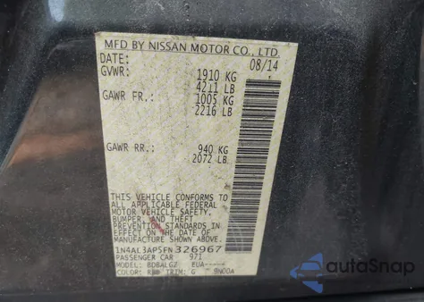 2015 Nissan Altima 2.5 S z USA, uszkodzony, nr VIN 1N4AL3AP5FN326967